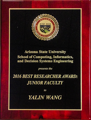 Dr. Yalin Wang's Winning of “2016 Best Researcher Award: Junior Faculty”